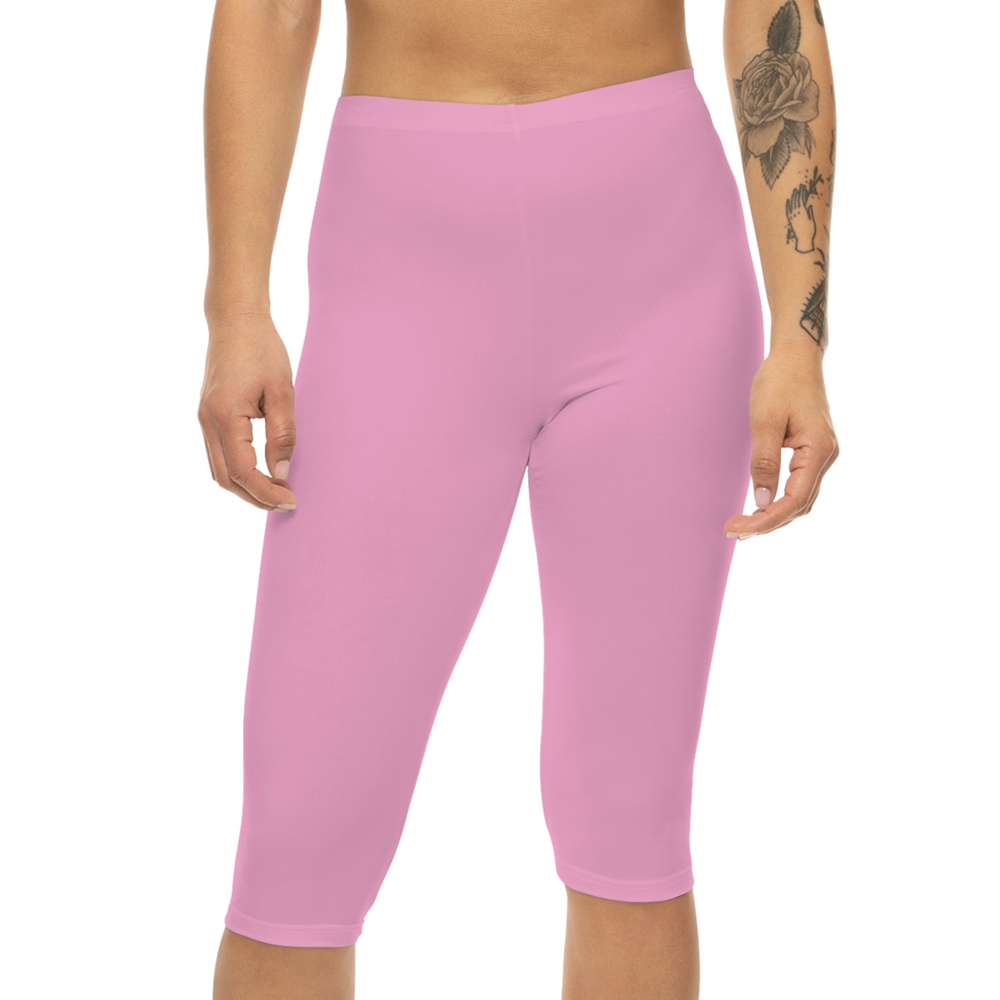Blush Pop Pink Color Women's Brushed Suede Poly Span Casual Capri Leggings XS-2XL