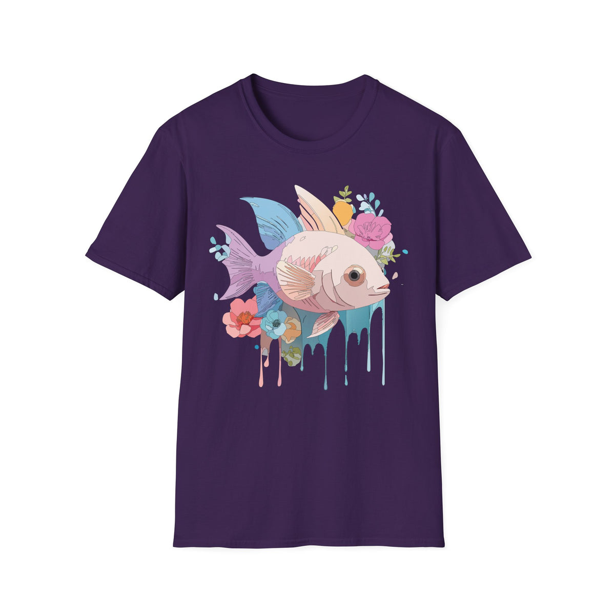 Pastel Floral Fish T-Shirt | Cute Koi Art, Watercolor Drip Design