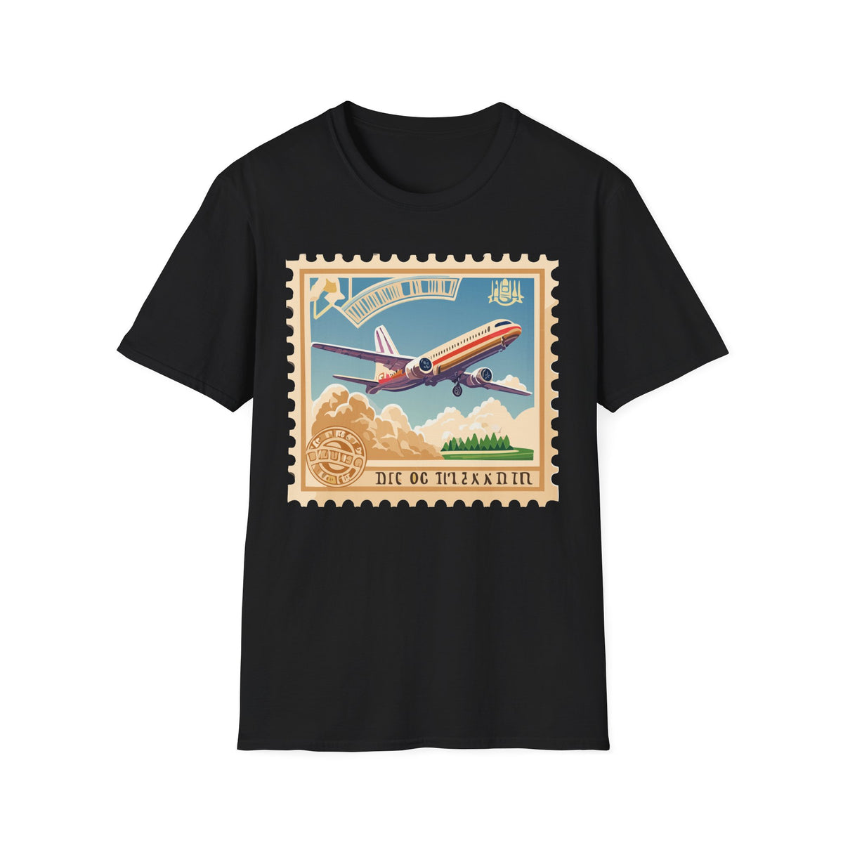 Retro Airplane Stamp illustration T-Shirt | Vintage Travel Plane Graphic Tee Unisex 100 Cotton Gildan T-Shirt