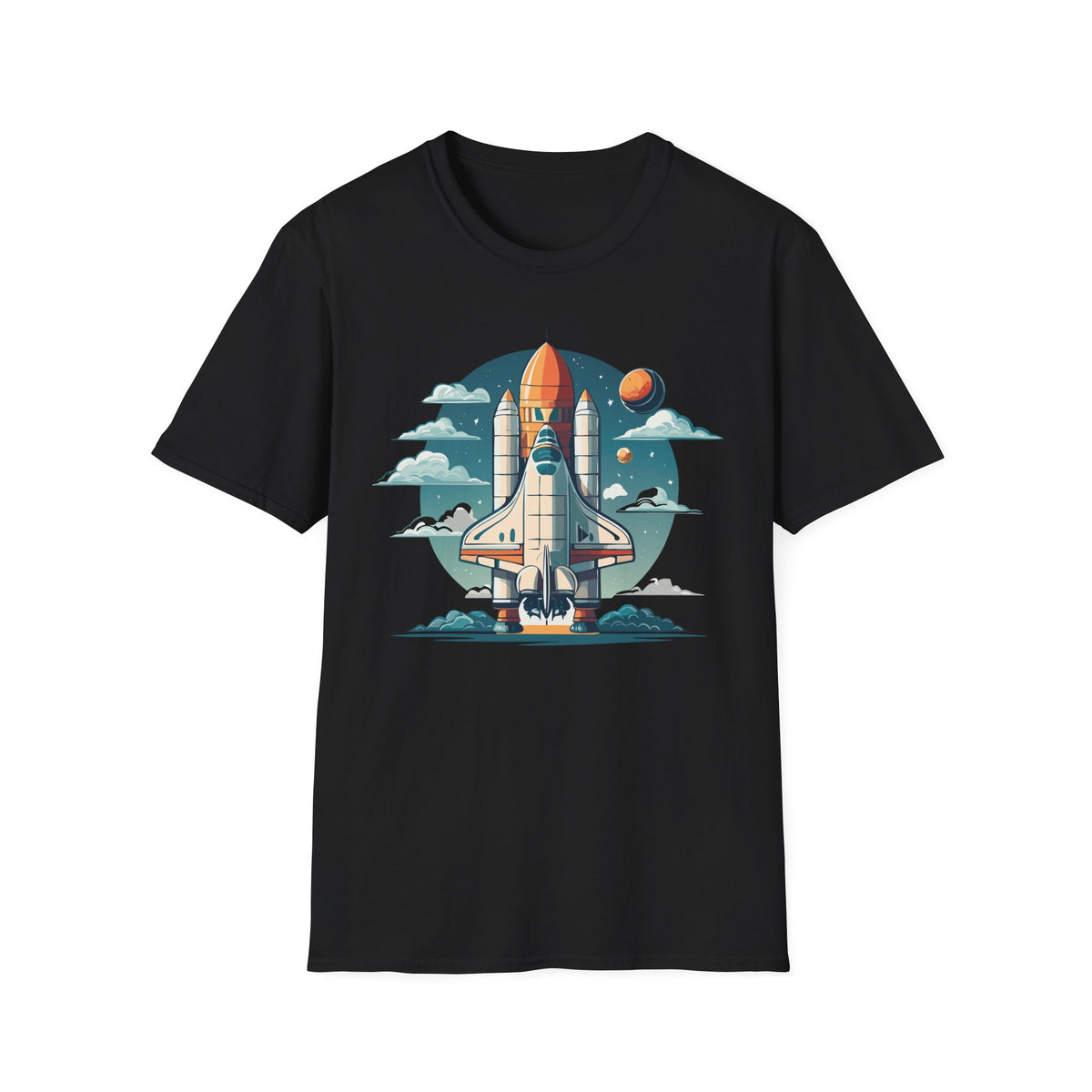 Retro Space Shuttle Illustration T-Shirt | Rocket Launch Graphic Design Unisex 100 Cotton Gildan T-Shirt