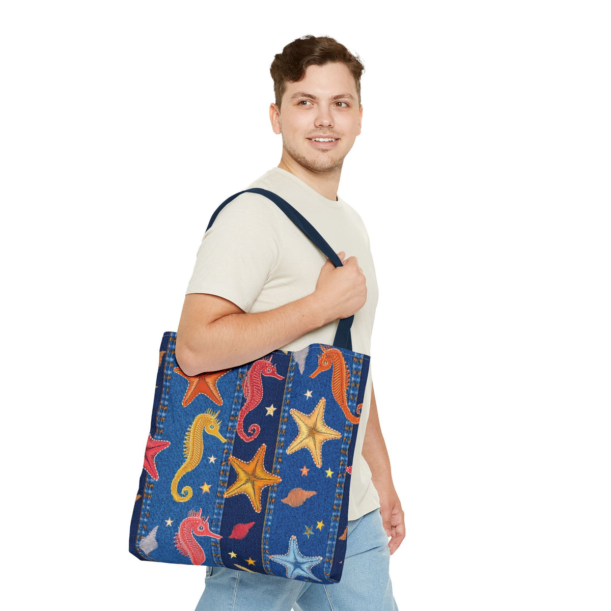 Denim Fabric Imitation Print Unisex Canvas Bag Poly Spun 3 Sizes Tote Bag 182-21