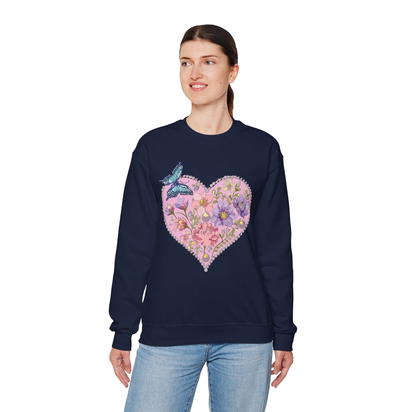 Floral Heart Sweatshirt Valentines Day Unisex Crewneck Cozy Comfort For Cold Weather