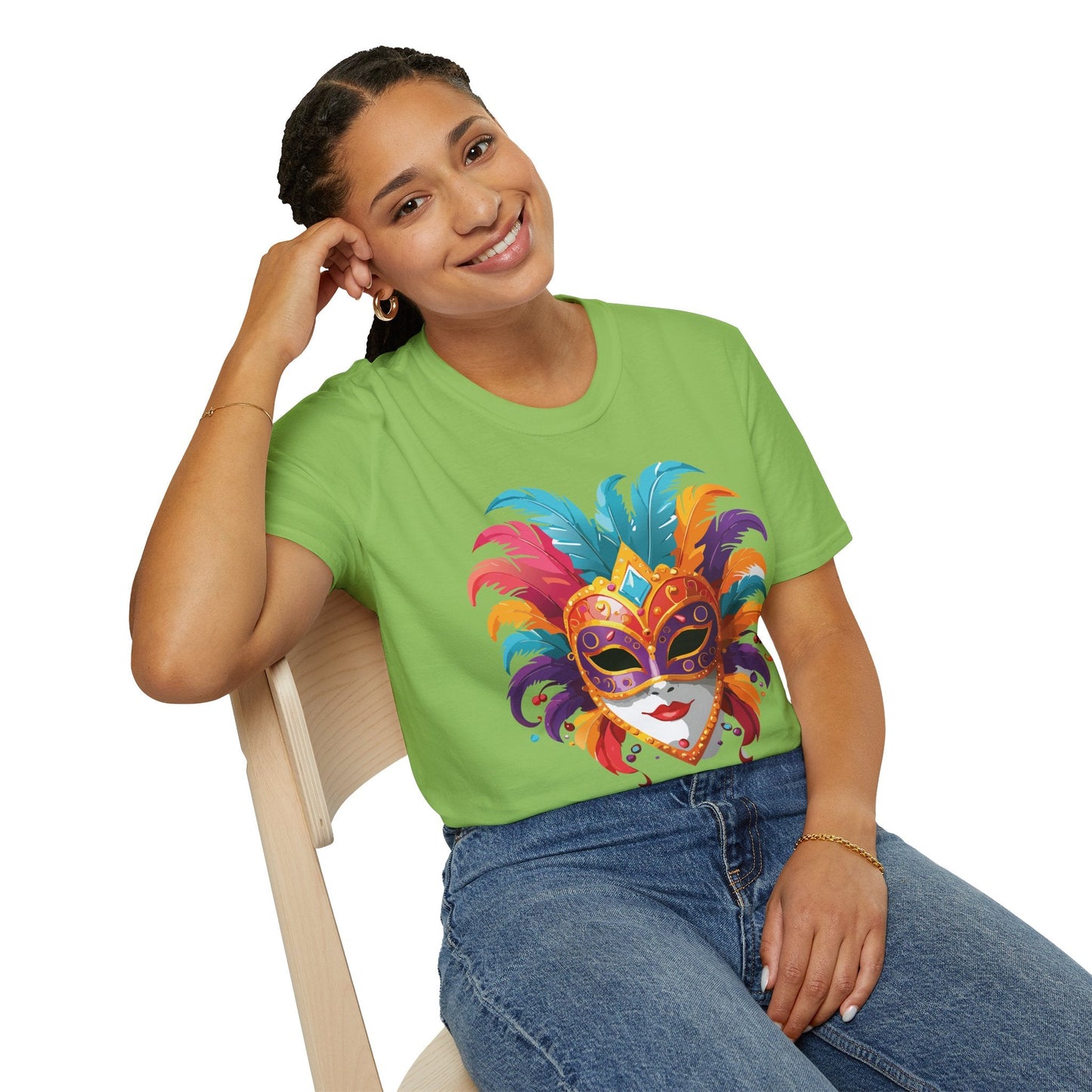 Unisex Gildan Softstyle Mask Tee Shirt With Art Design Casual Everyday Wear Masquerade Tee