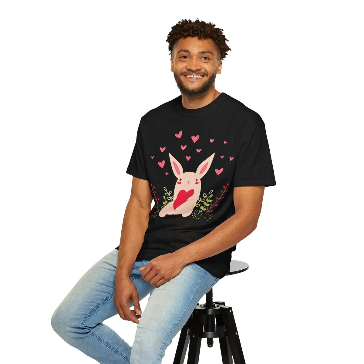 Easter Bunny Heart T-Shirt, Tee Shirt with Easter Signature, T Shirt with Easter Prints, Tee Shirt with Easter Design