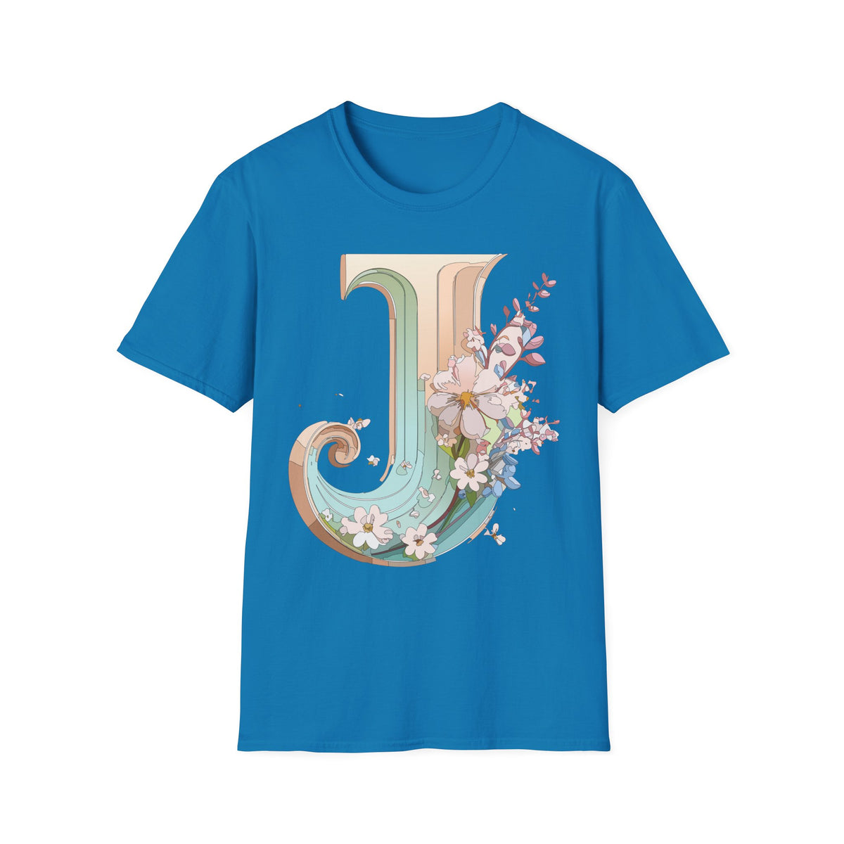 Floral Letter J monogram T-Shirt | Vintage pastel initial tee