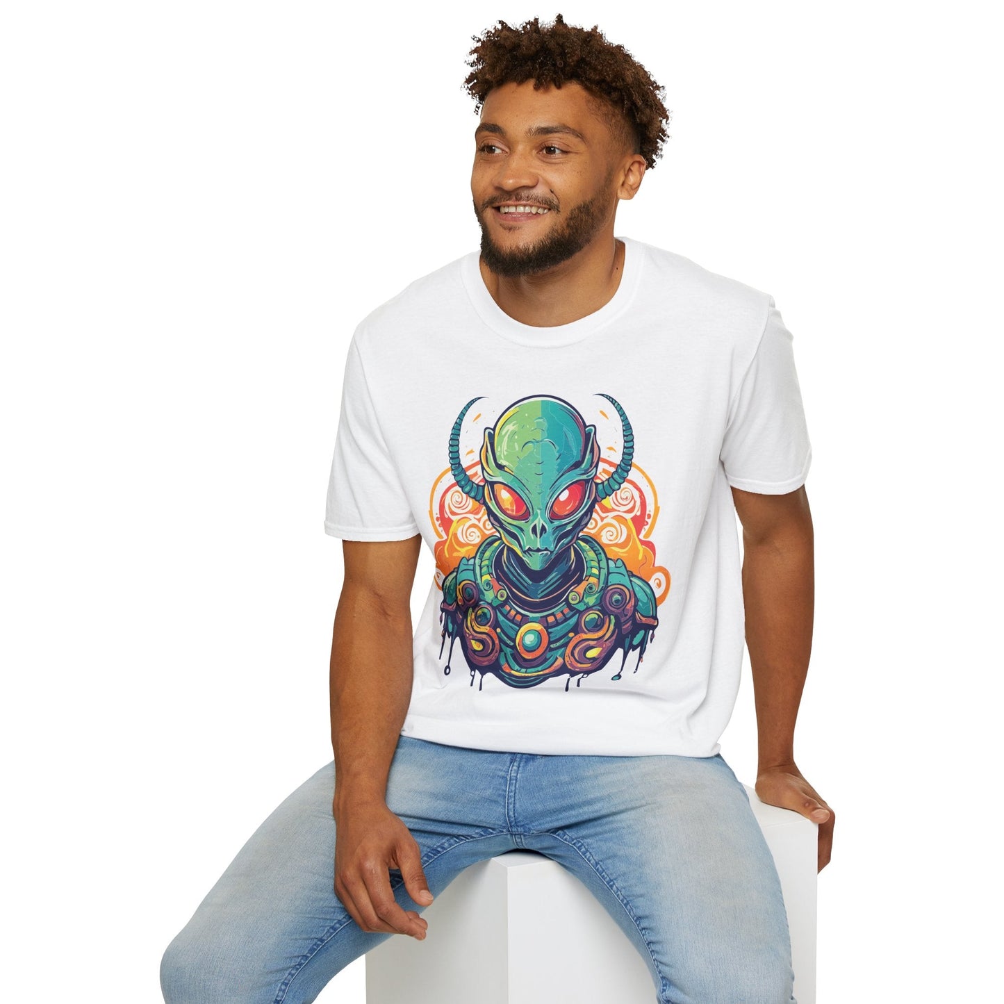 Cosmos Alien T Shirt Unisex Softstyle Cotton Tee With Space Artwork Graphic Design