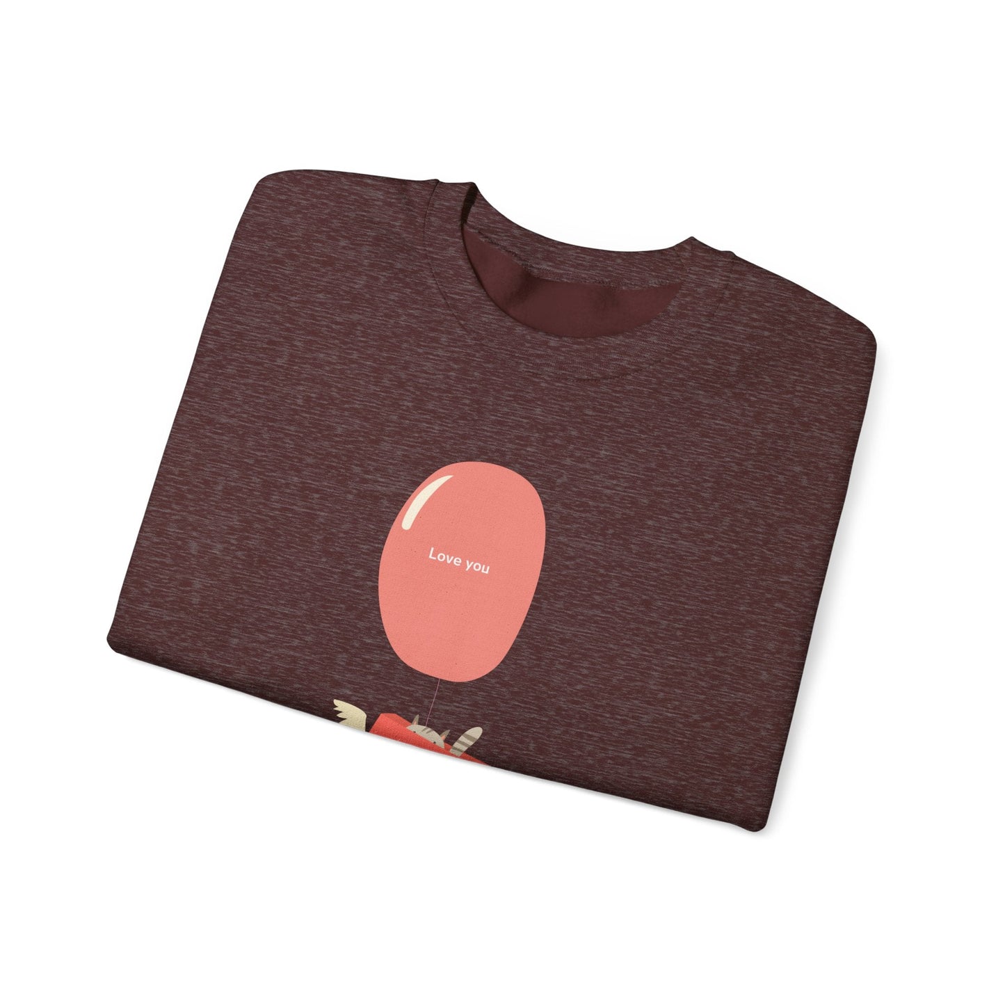Cat Love Balloon Sweatshirt Unisex Fifty Fifty Cotton Poly Valentine Heavy Blend Crewneck Sweatshirt