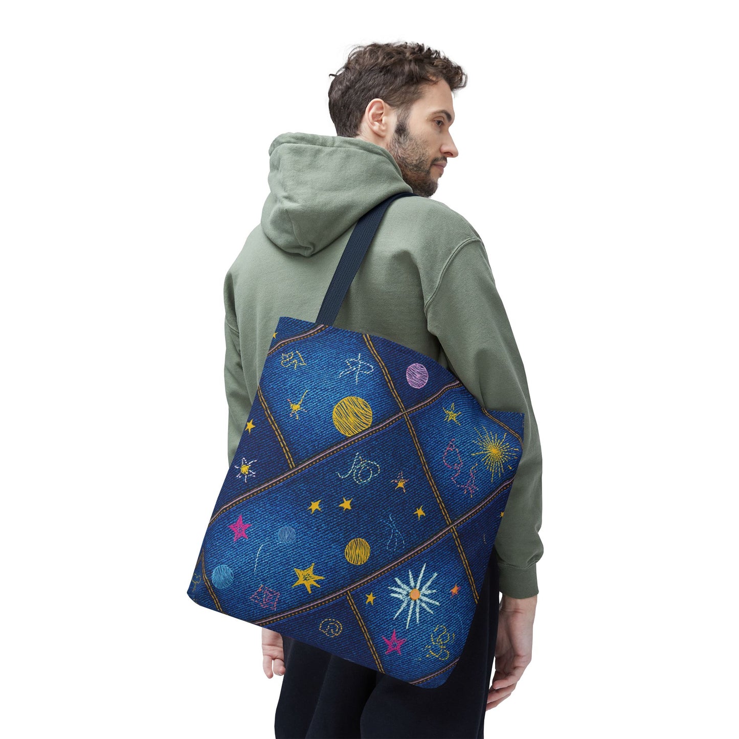 Denim Fabric Imitation Print Unisex Canvas Bag Poly Spun 3 Sizes Tote Bag 183-3