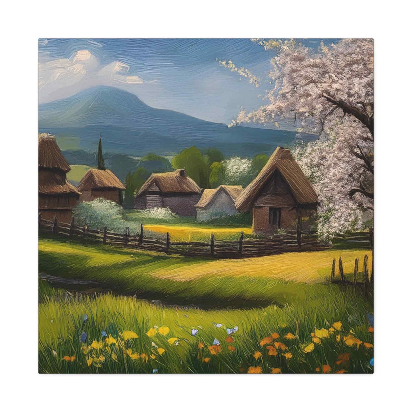 Countryside Spring Print Canvas, Oil Paint Print 20x20, 24x24, 30x30, 32x32, 36x36 Art Design Pine-Wood Inner Frame MC-110