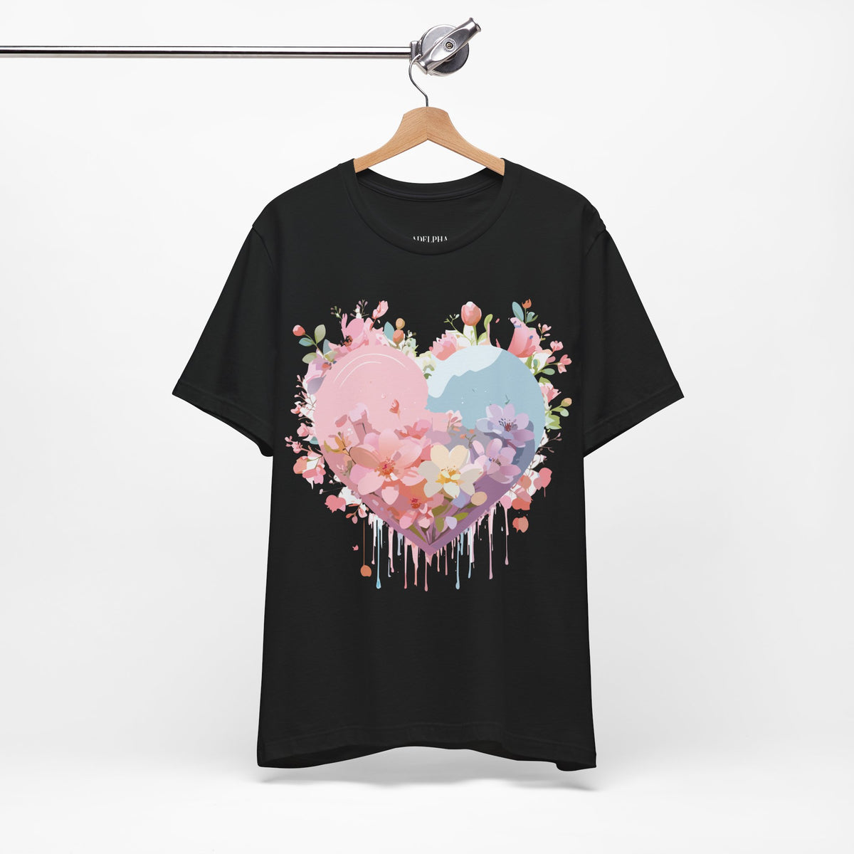 Valentine's Day Graphic Unisex Cotton Bella+Canvas Tee with Floral Art Design d119