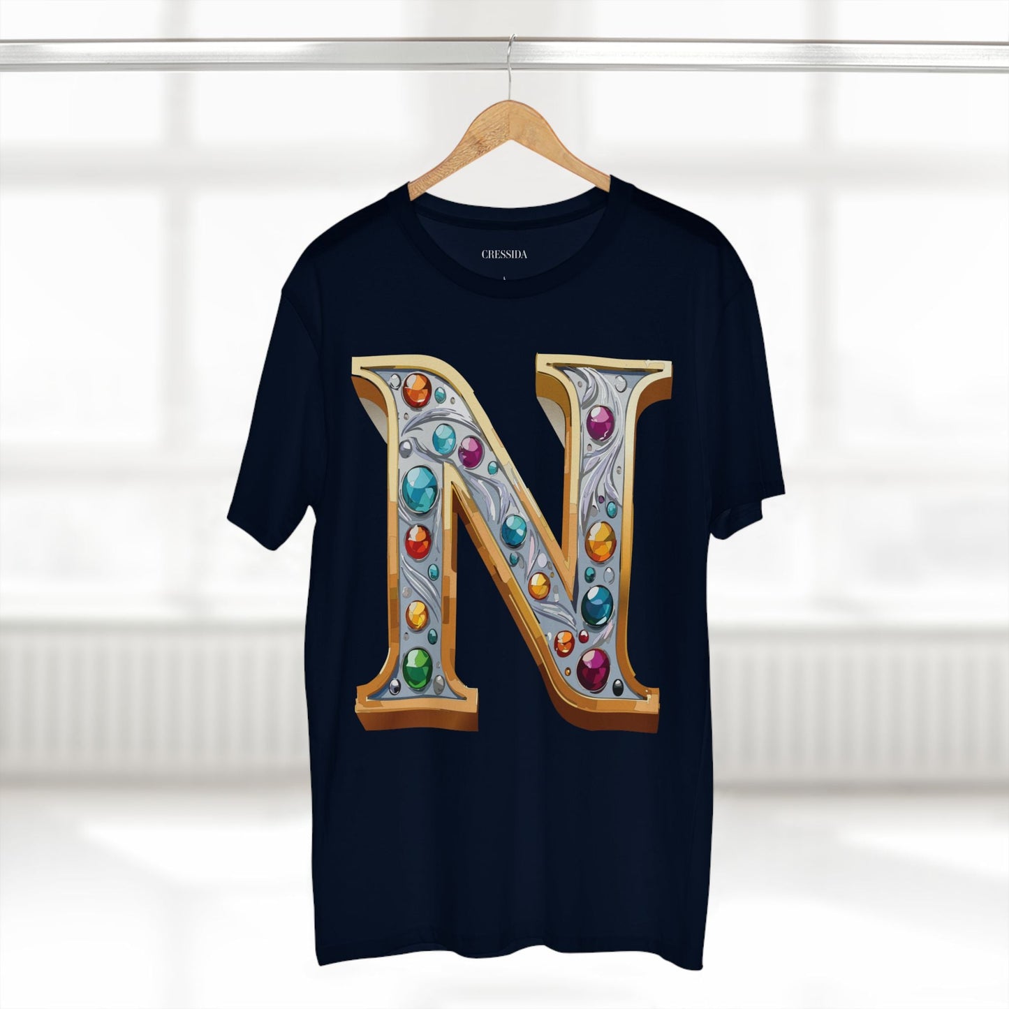 Letter N Graphic Design Tee Unisex 100 Cotton With Antique Gold Letters Artwork T-Shirt