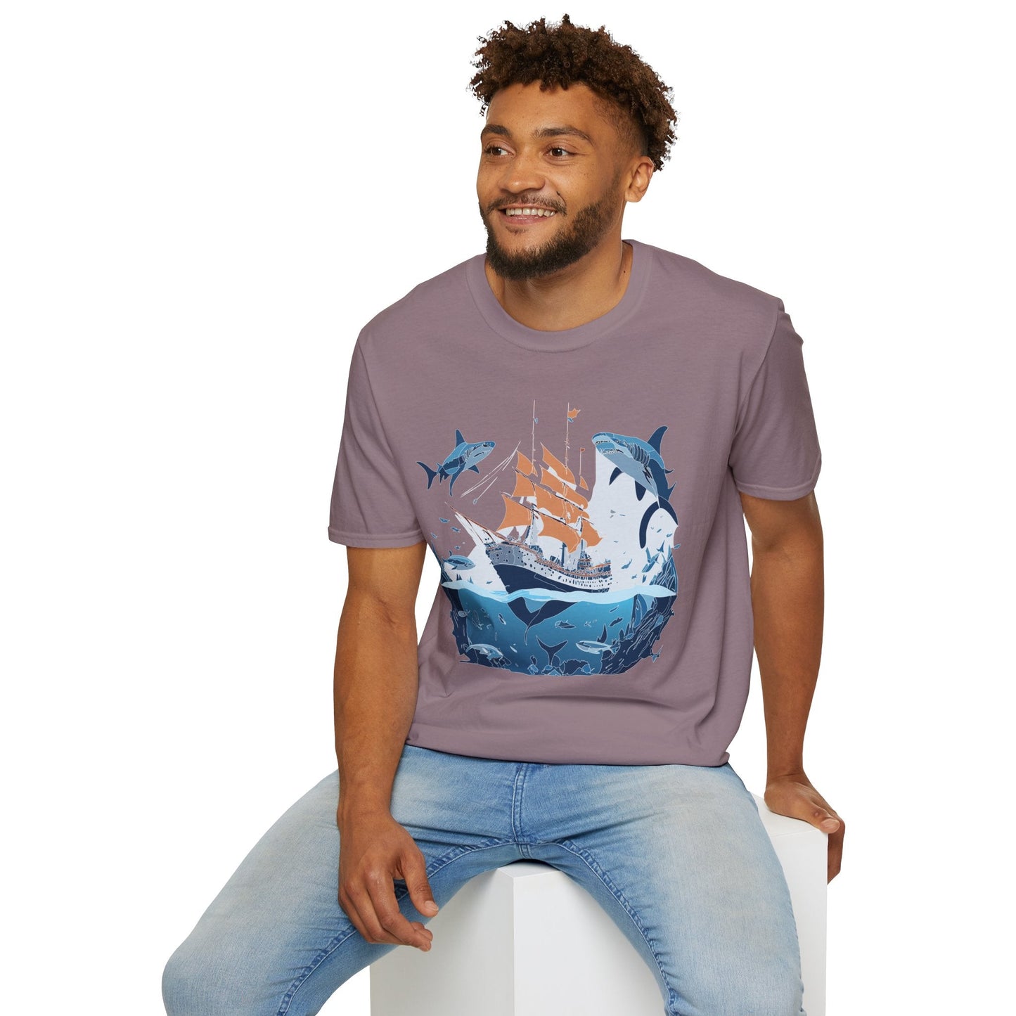 Ocean Tee Shirt Unisex Gildan Softstyle 64000 Ring Spun Cotton Art Print Graphic Ocean Design