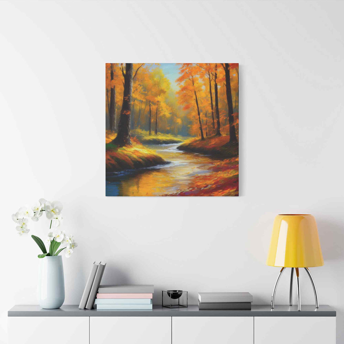 Fall Forest Print Canvas, Oil Paint Print 20x20, 24x24, 30x30, 32x32, 36x36 Art Design Print Pine-Wood Inner Frame MC-99