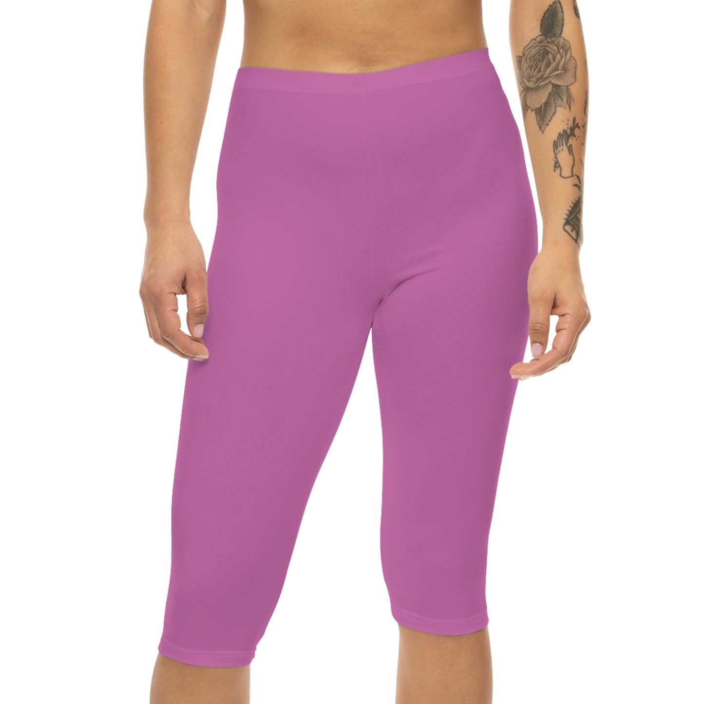 Petal Pink Color Women's Brushed Suede Poly Span Casual Capri Leggings XS-2XL