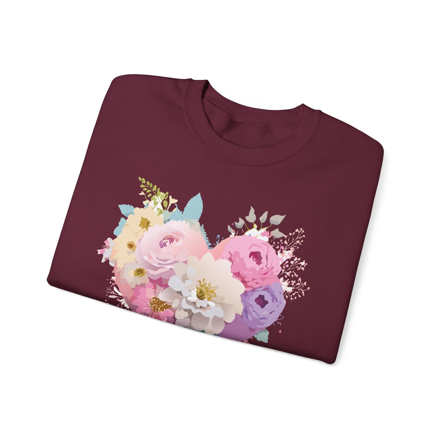 Floral Heart Unisex Crewneck Sweatshirt With Floral Love Valentines Day Design Premium Heavy Blend