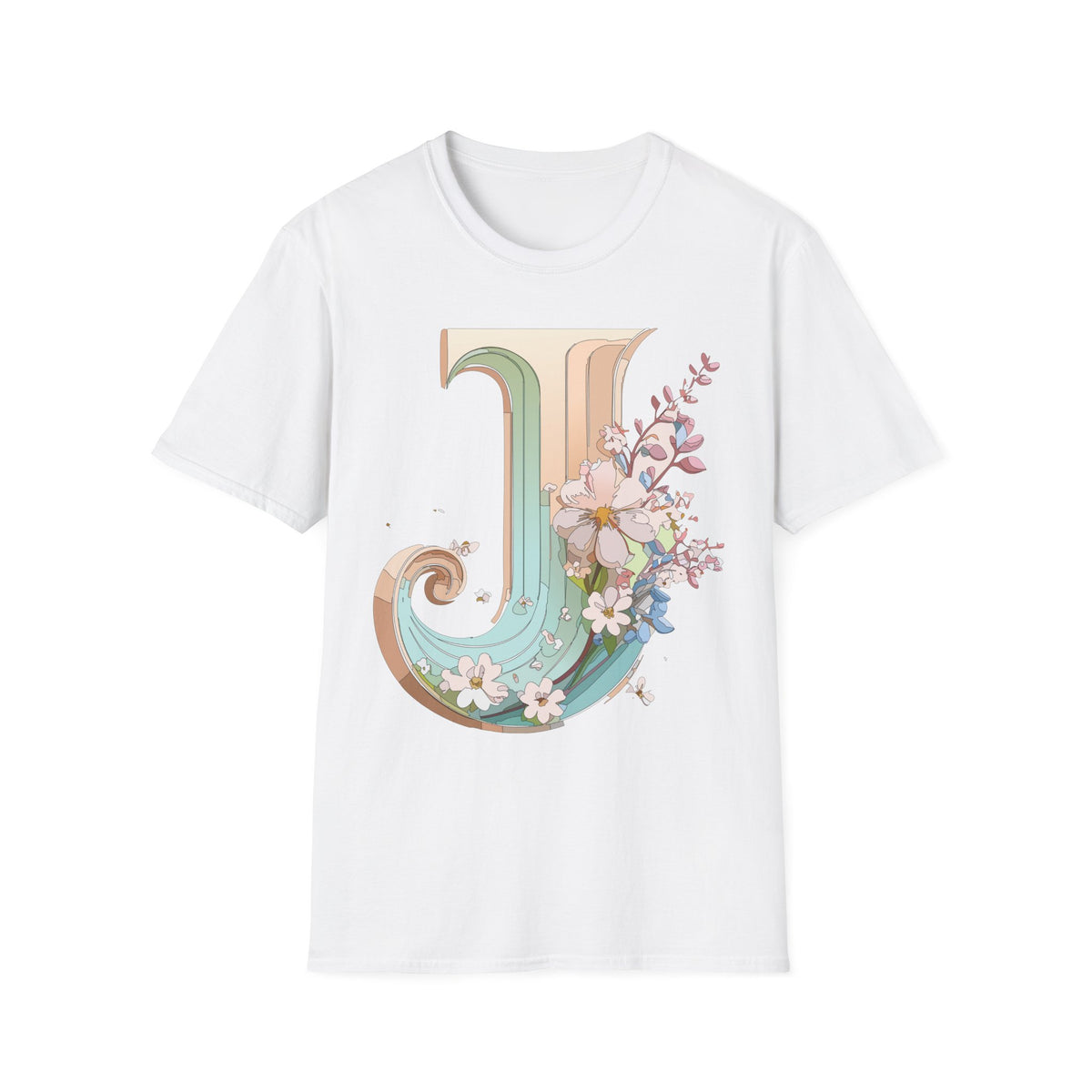 Floral Letter J monogram T-Shirt | Vintage pastel initial tee
