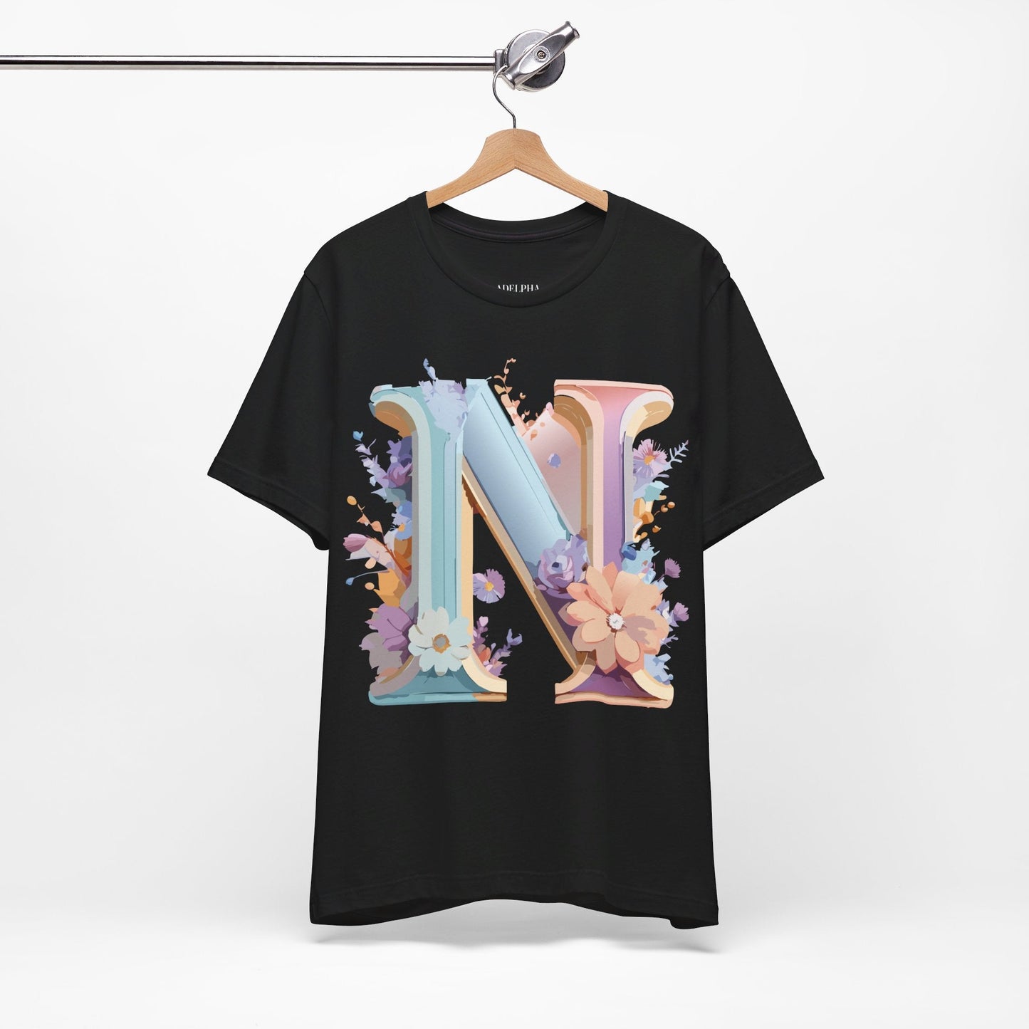 Letter N Shirt Graphic Tee Unisex Vintage Inspired Art Adelpha Design Short Sleeve