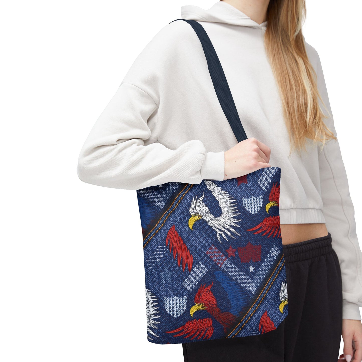 4th of July Graphic Denim Fabric Imitation Print Unisex Canvas Bag Poly Spun 3 Sizes Tote Bag 200-2