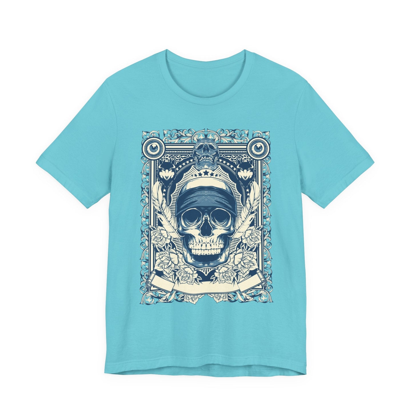 Skull Crown Graphic Tee Vintage Ornate Skull Illustration Rock Band T-Shirt