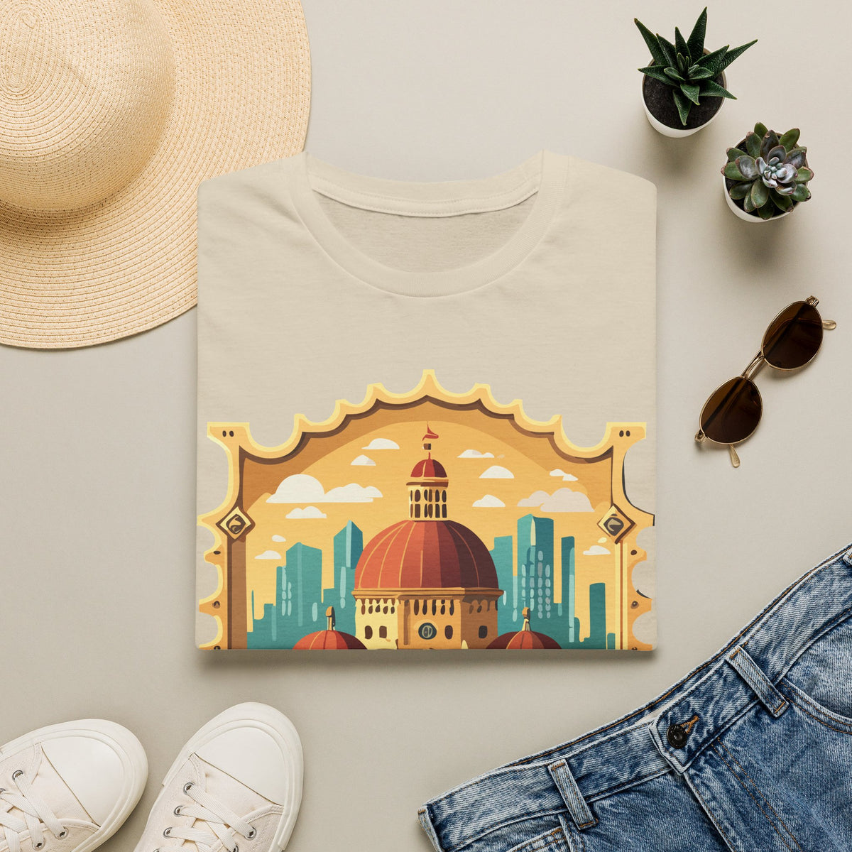 Moroccan Cityscape Tee | Dome & Minaret Illustration Graphic Tee Unisex 100 Cotton Gildan T-Shirt
