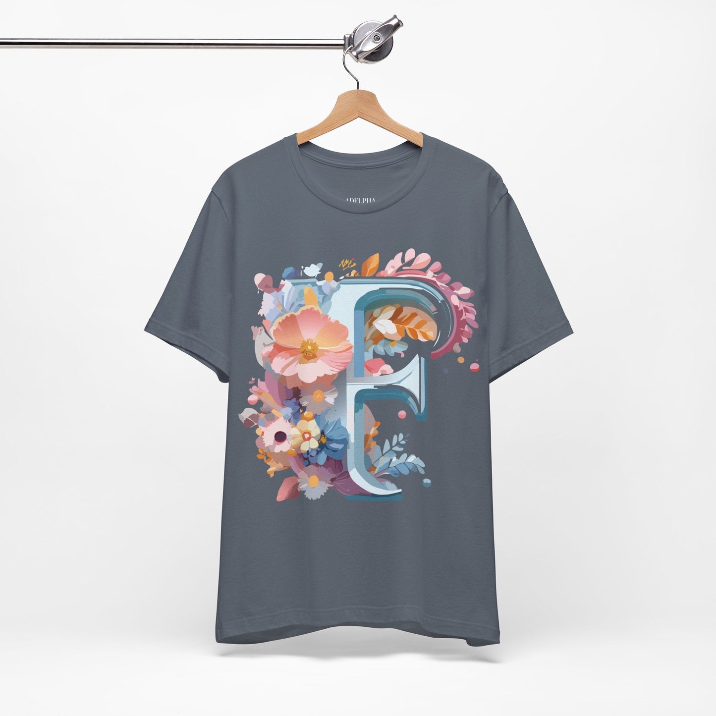 Letter F Graphic Tee Unisex Short Sleeve Vintage Inspired Adelpha Artwork Collection