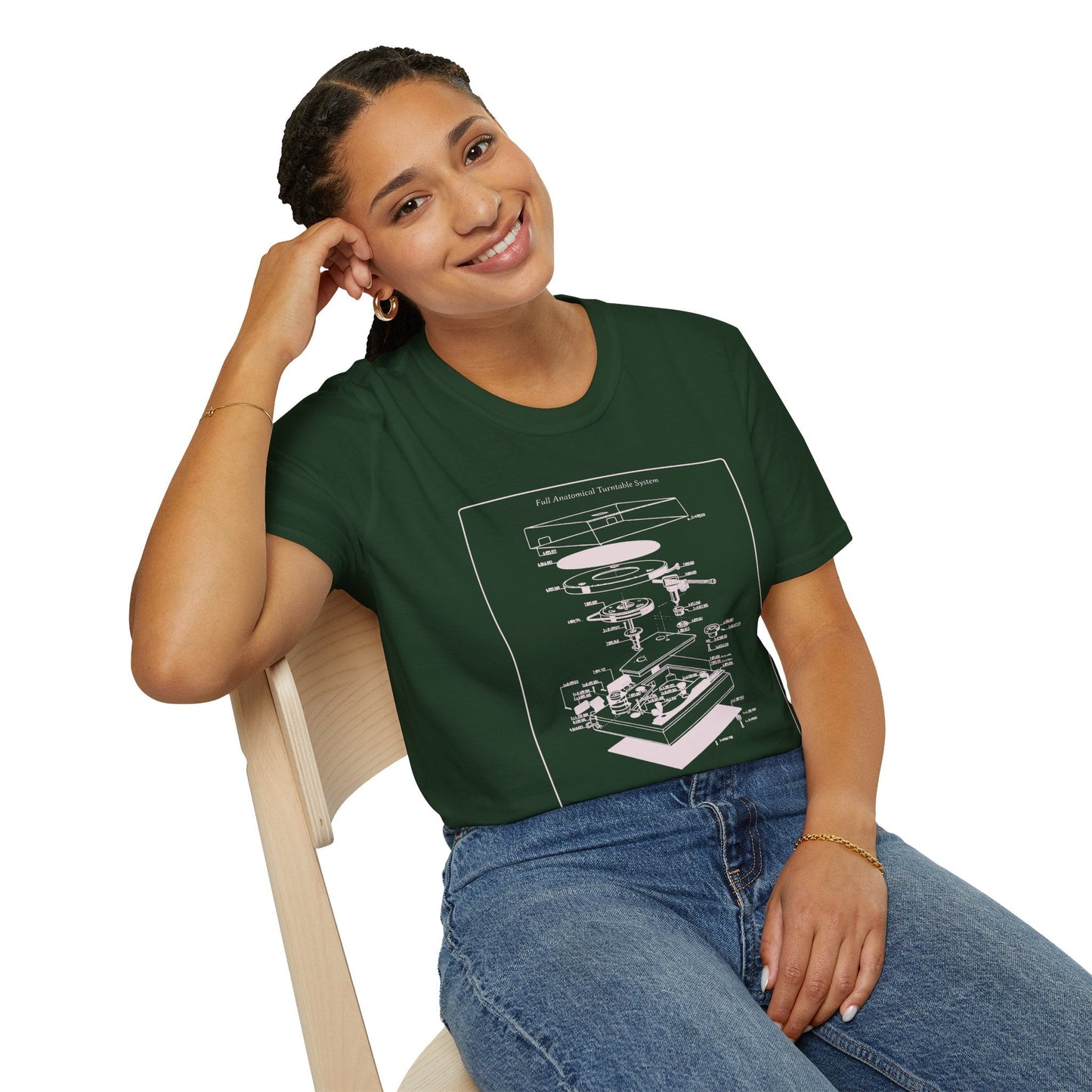 Record Player Blueprint T-Shirt Unisex Cotton Retro Vinyl Turntable Diagram Tee
