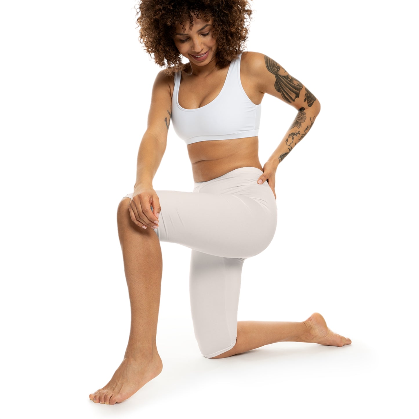 Seashell Color Women's Brushed Suede Poly Span Casual Capri Leggings XS-2XL
