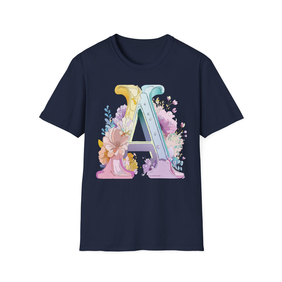 Floral Monogram A T-Shirt | Letter A Initial Tee, Botanical Alphabet Shirt
