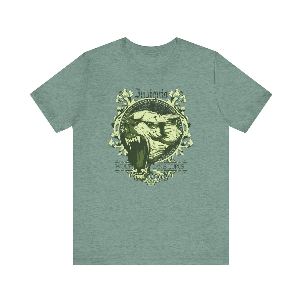 Howling Wolf Skull Tee Gothic Vintage Crest Green Graphic Unisex Cotton Shirt Art-54