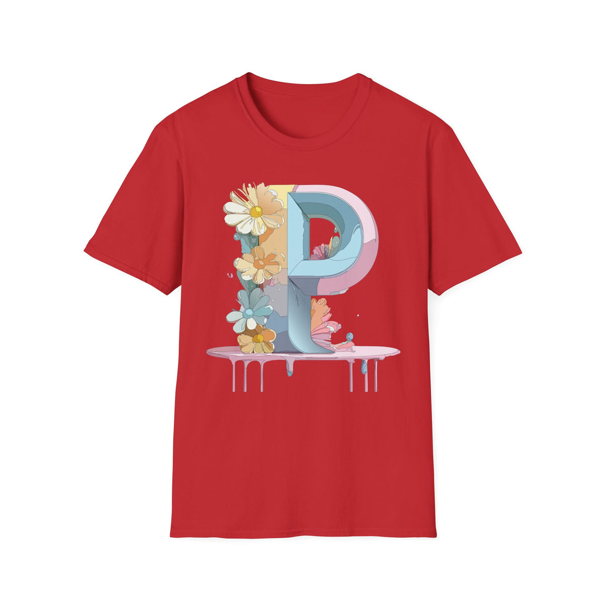 Letter P Floral Monogram T-Shirt | Pastel Daisy Initial Tee