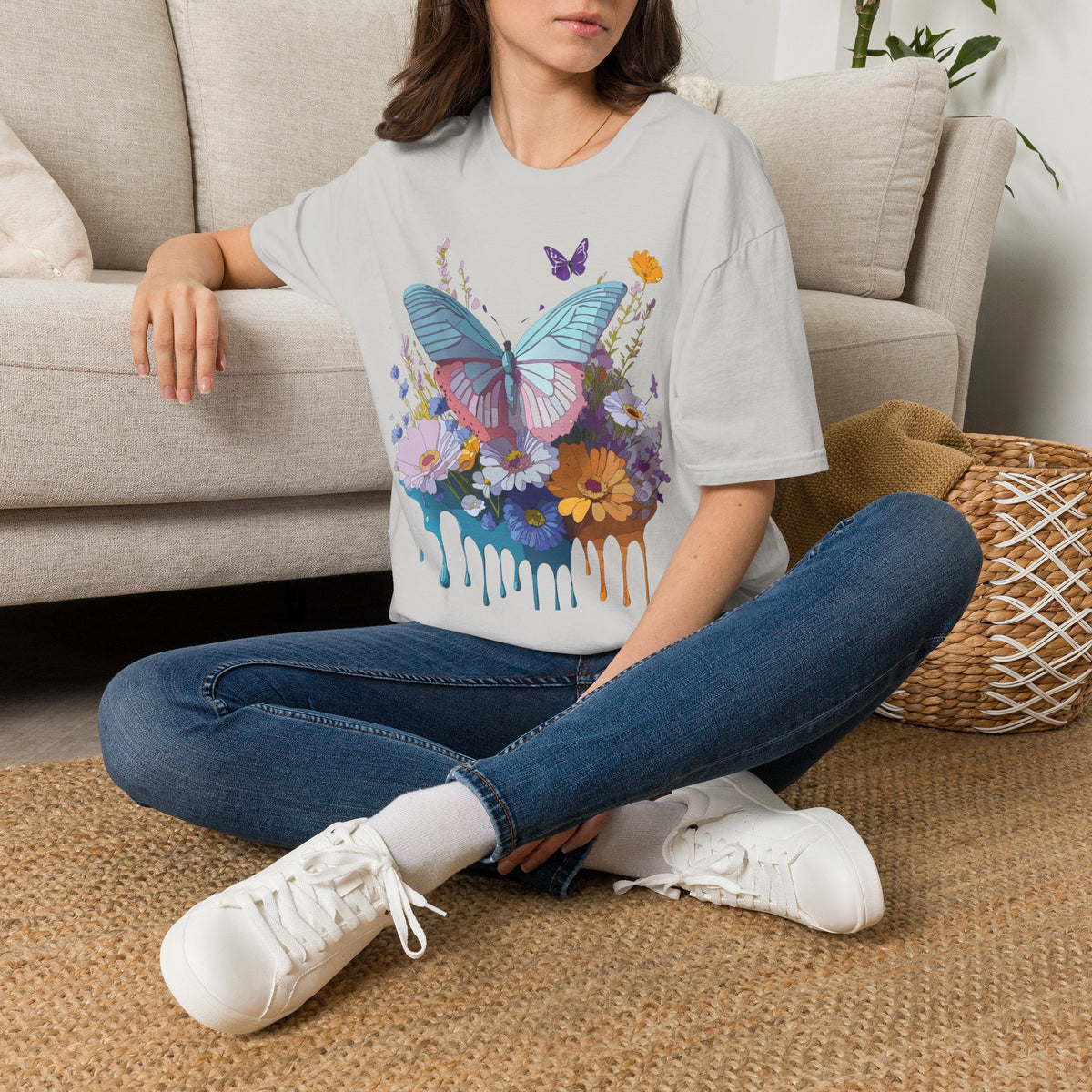 Butterfly Floral T-Shirt – Colorful Nature Garden Graphic Design Unisex 100 Cotton Gildan T-Shirt