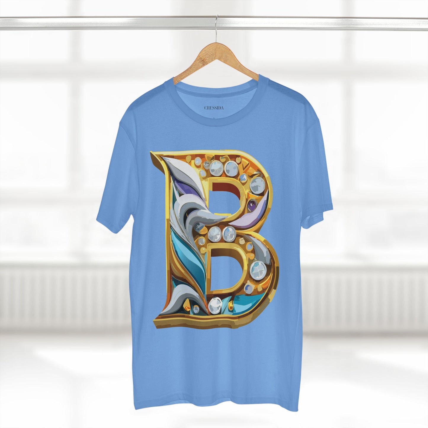 Letter B Graphic Design Tee Unisex 100 Cotton With Antique Gold Letters Artwork T-Shirt
