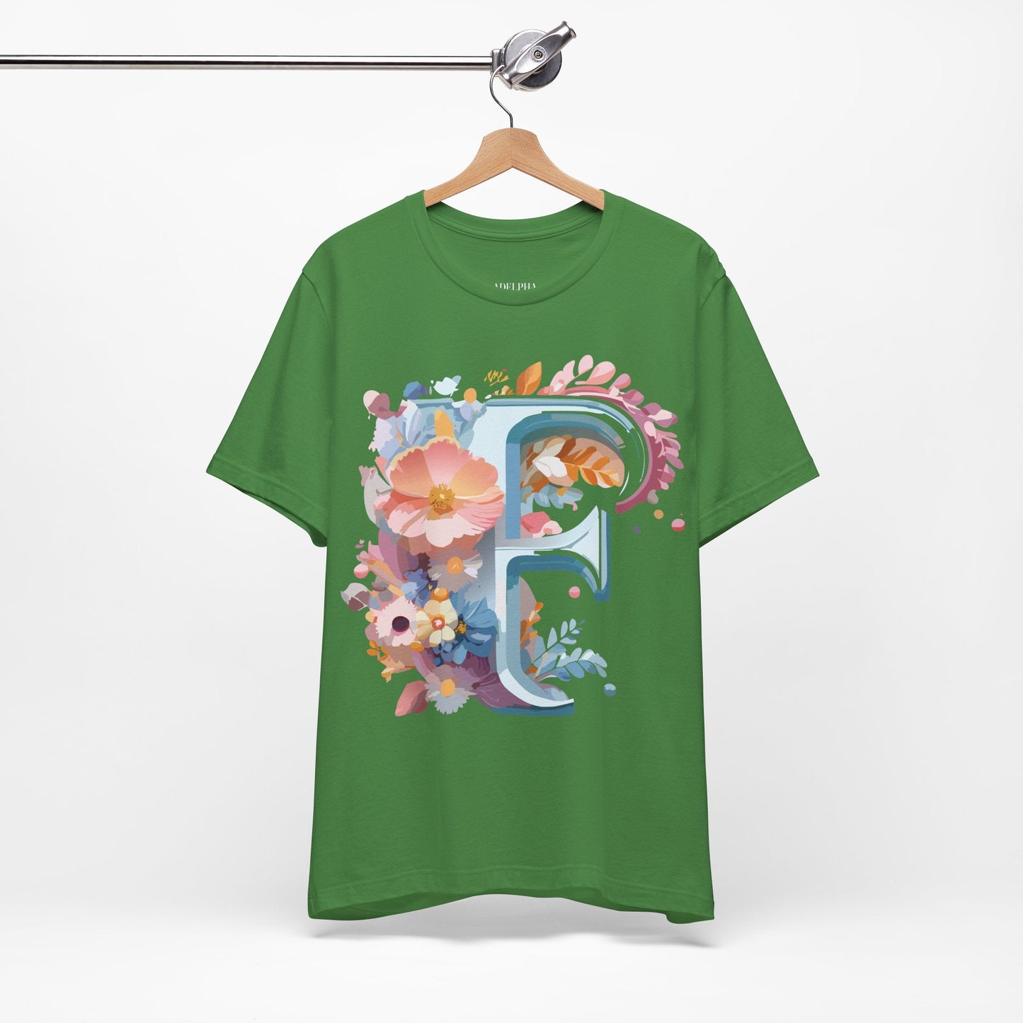 Letter F Graphic Tee Unisex Short Sleeve Vintage Inspired Adelpha Artwork Collection