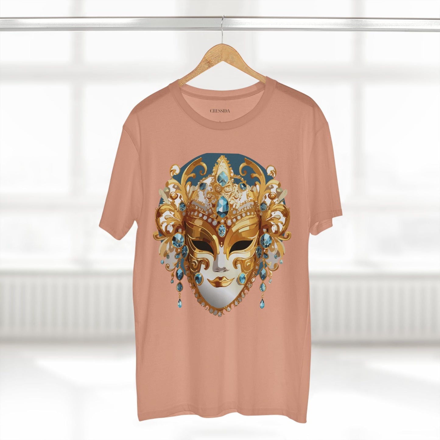 Carnival Mask Graphic T-Shirt Unisex 100 Cotton With Antique Gold Art Design Tee 12