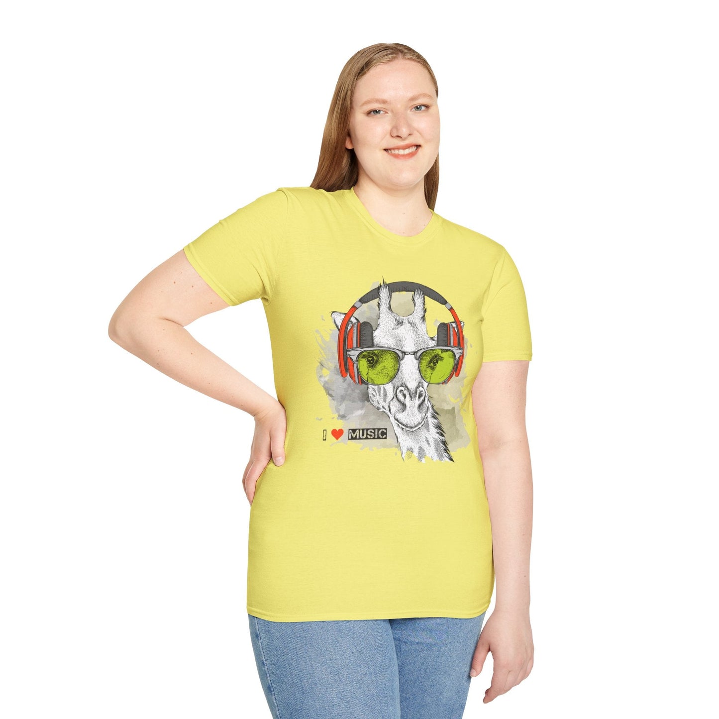 I Love Music Animals Shirt With Headphones Unisex Gildan Softstyle 100 Percent Ring Spun Cotton Tee