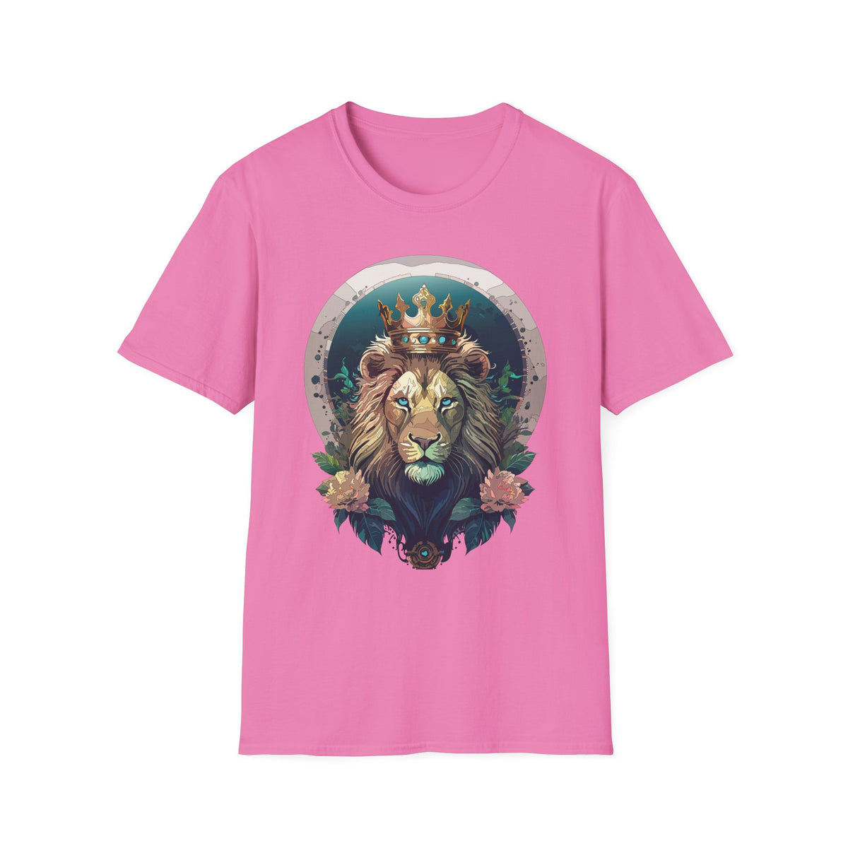 Crowned Lion Portrait T-Shirt | Regal King Lion Graphic Tee - Unisex 100 Cotton Gildan 64000