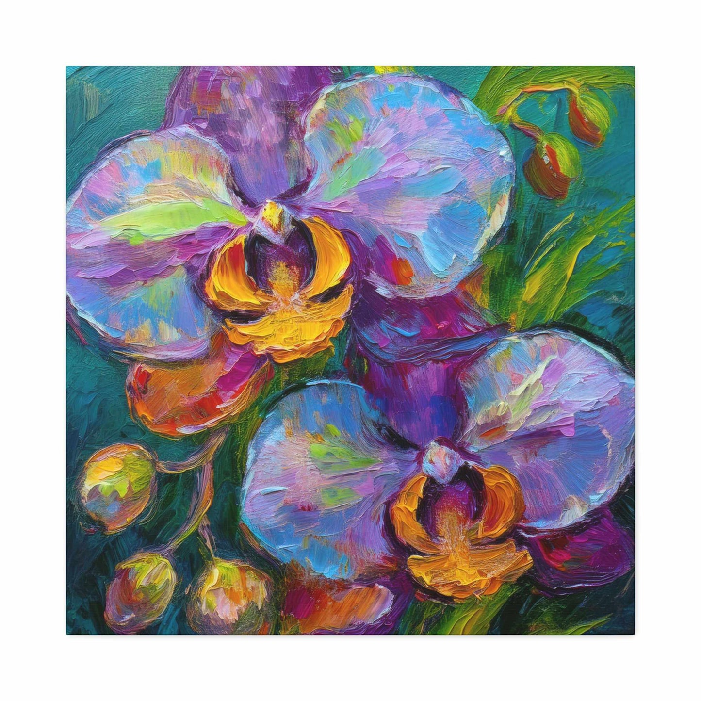 Blue Orchids Print Canvas, Floral Oil Paint Print 20x20, 24x24, 30x30, 32x32, 36x36 Art Design Pine-Wood Inner Frame MC-133