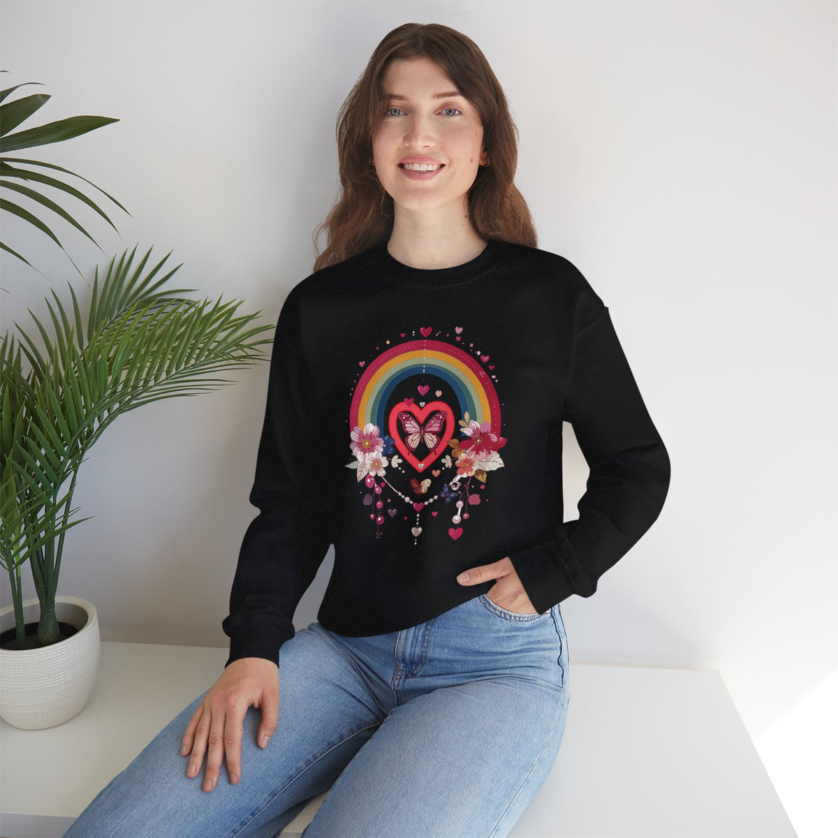 Rainbow Heart Sweatshirt, Floral Heart Sweatshirt, Floral Love Sweatshirt, Valentine's Day Sweatshirt, Rainbow Heart Floral Sweatshirt 113