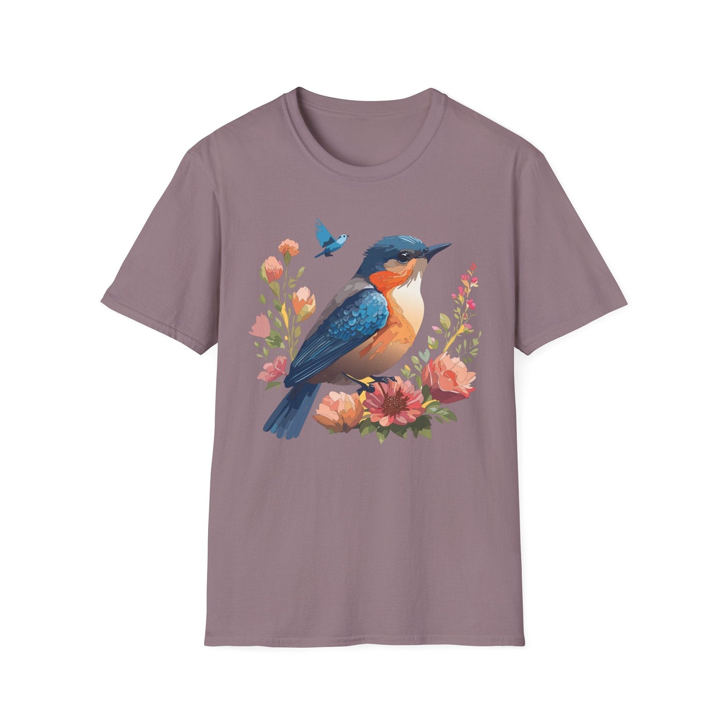 Unisex Floral Bird T Shirt Softstyle 64000 Gildan Ring Spun Cotton Tee Relaxed Fit