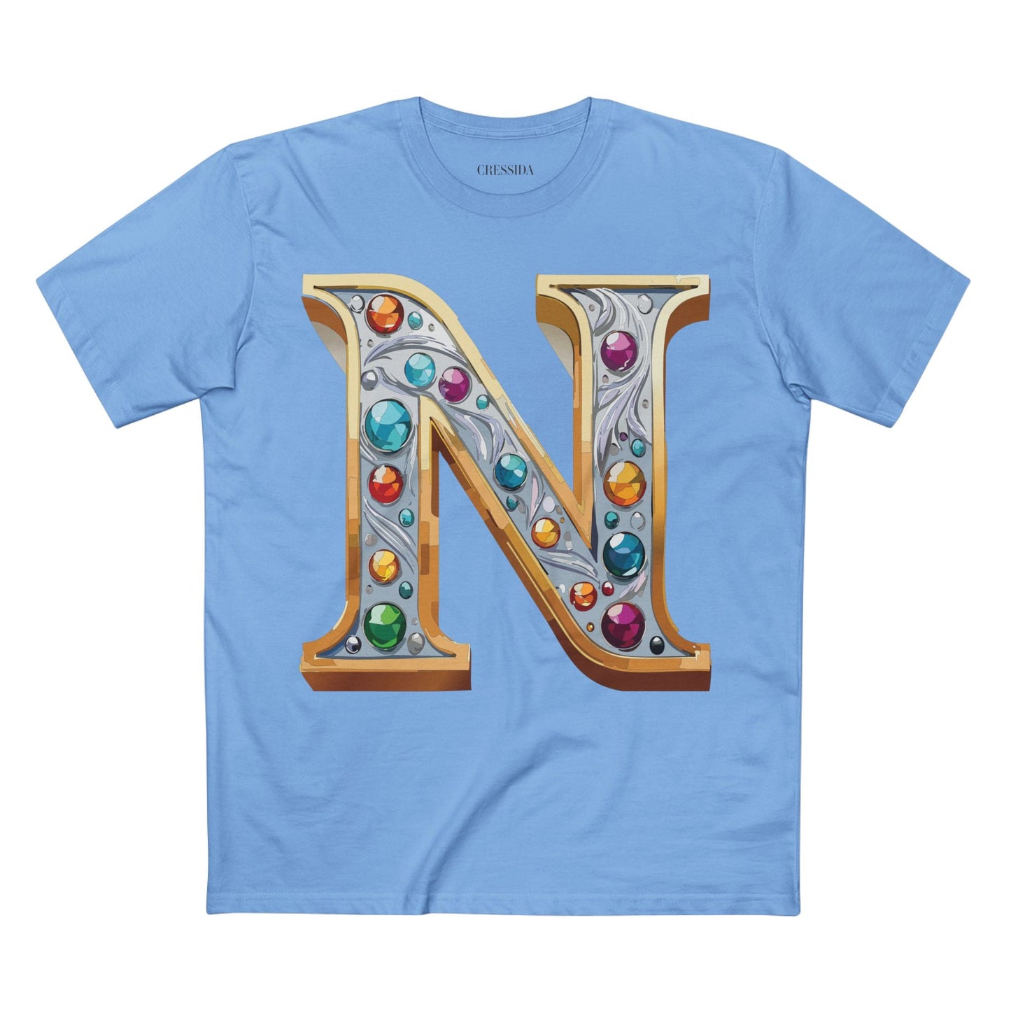 Letter N Graphic Design Tee Unisex 100 Cotton With Antique Gold Letters Artwork T-Shirt
