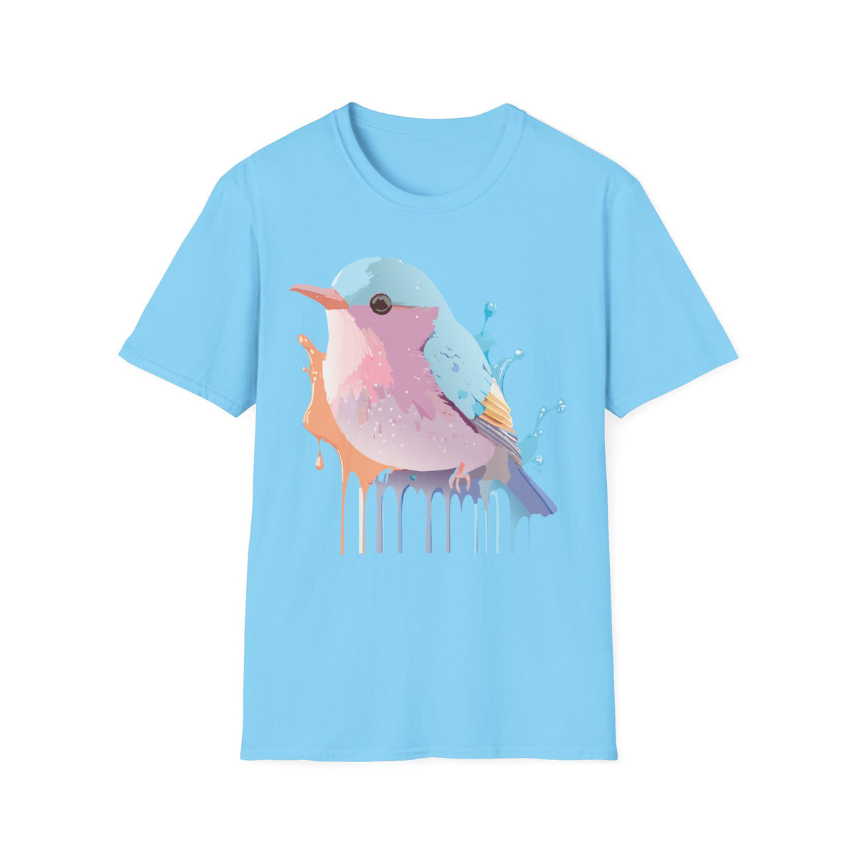 Watercolor Pastel Bird T-Shirt | Colorful Drip Illustration
