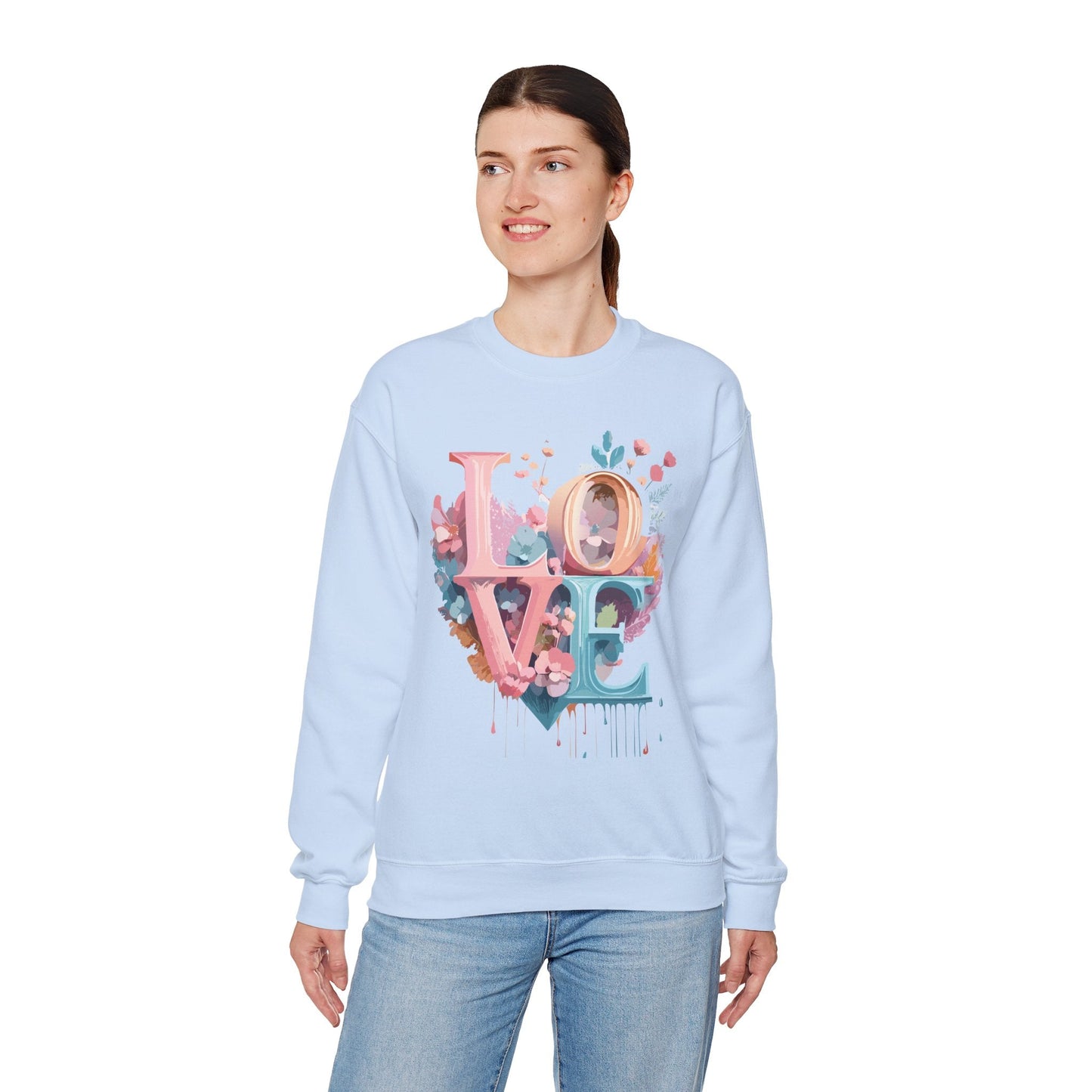 Floral Love Sweatshirt For Valentines Day Unisex Crewneck Fifty Fifty Cotton Polyester