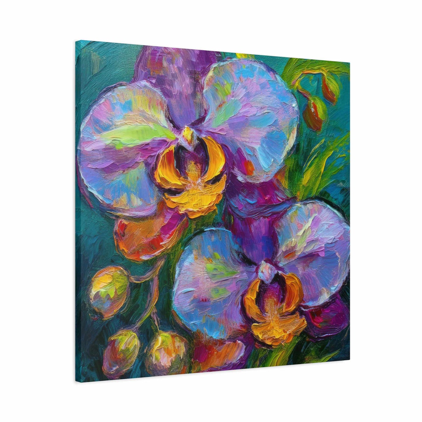 Blue Orchids Print Canvas, Floral Oil Paint Print 20x20, 24x24, 30x30, 32x32, 36x36 Art Design Pine-Wood Inner Frame MC-133