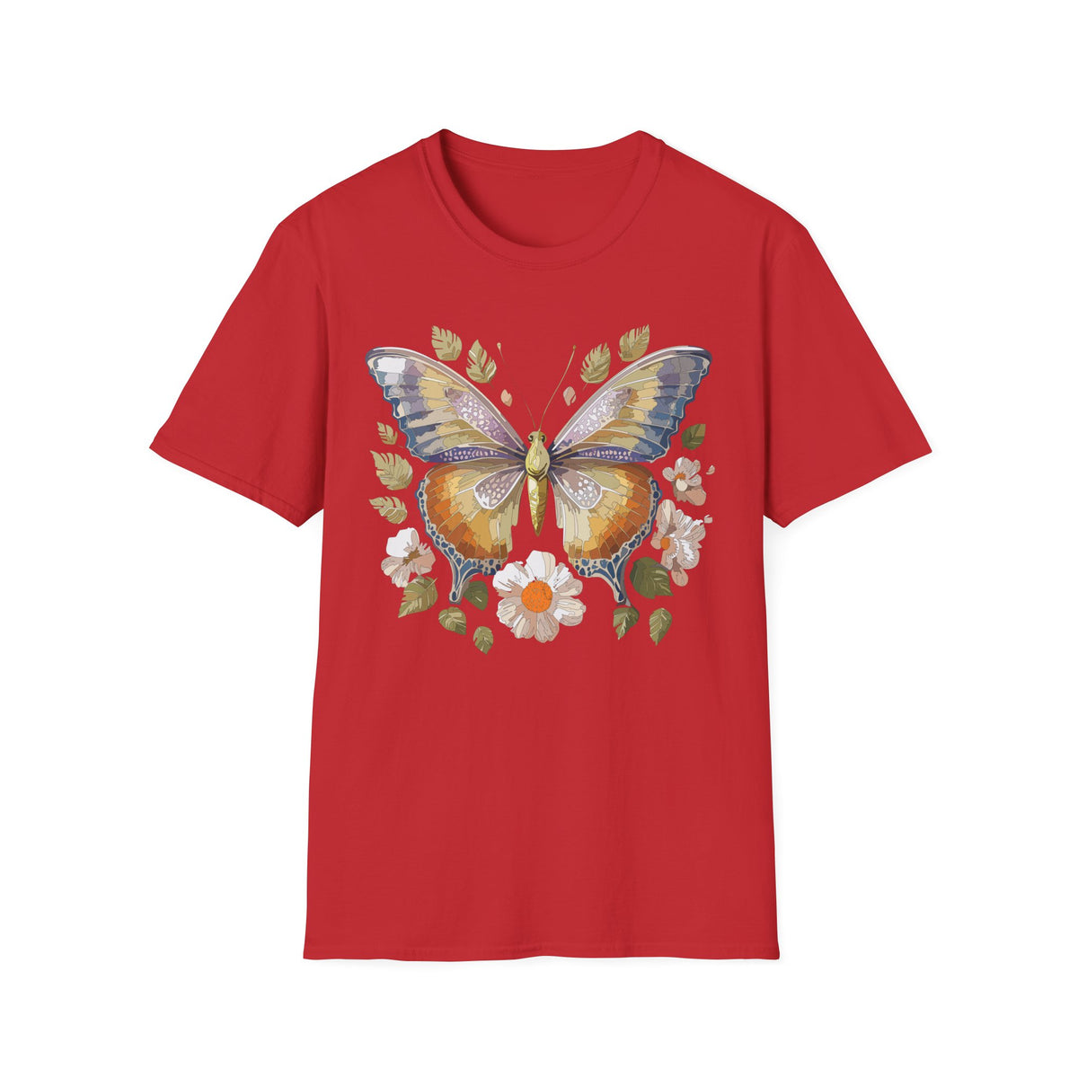 Butterfly Floral Tee — Watercolor Orange & Purple Butterfly Graphic Design Unisex 100 Cotton Gildan T-Shirt
