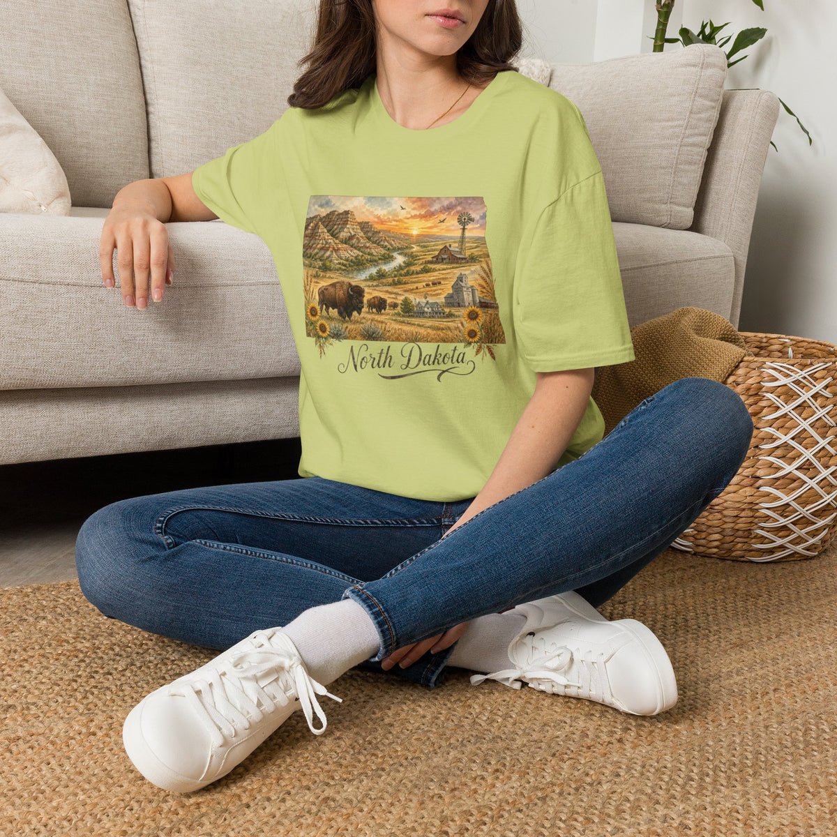 North Dakota State Travel Tourist Graphic Design Unisex 100 Cotton Gildan T-Shirt