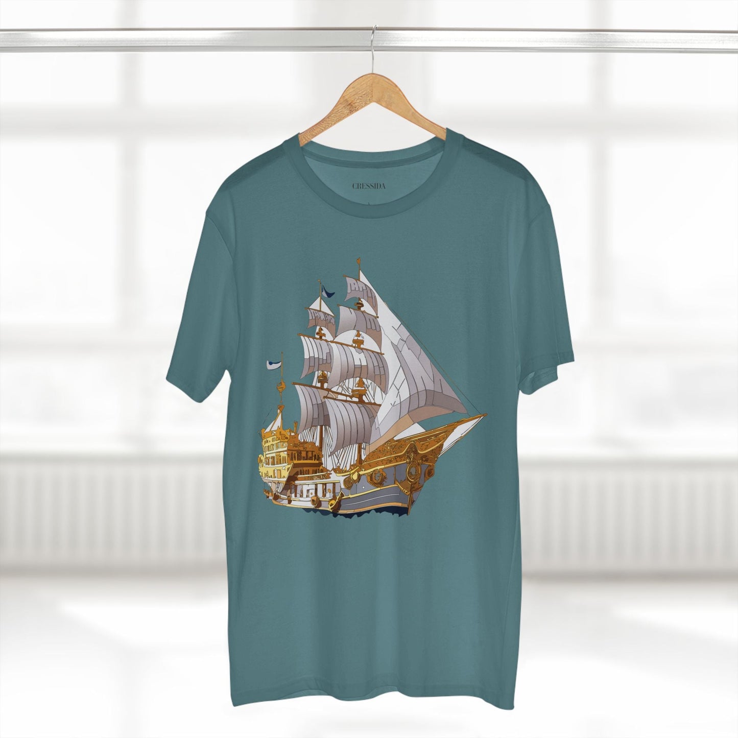 Ship Graphic Unisex 100 Cotton T-Shirt with Gold Frigate Art Design 10