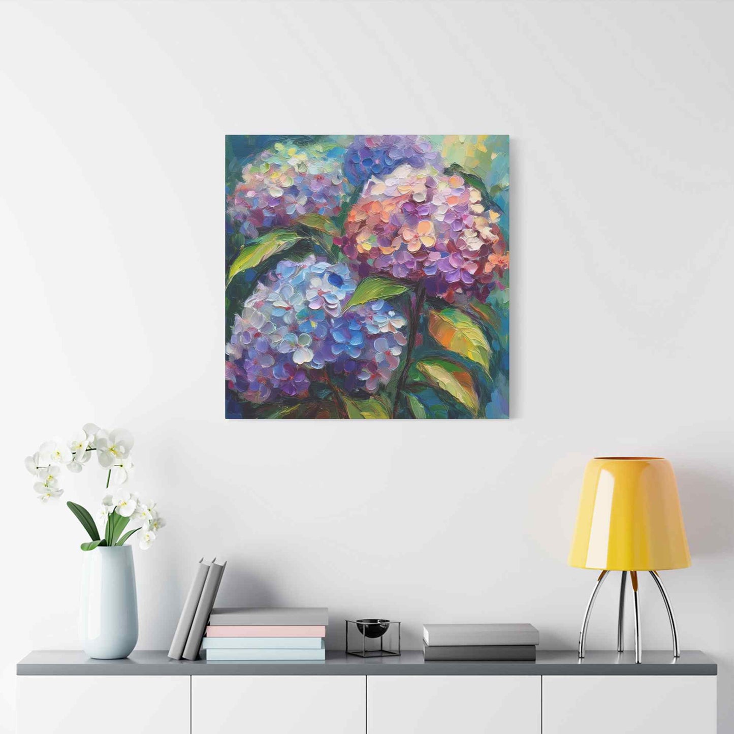Hydrangeas Print Canvas, Flowers Oil Paint Print 20x20, 24x24, 30x30, 32x32, 36x36, Floral Art Design Print Non-Frame MC-27
