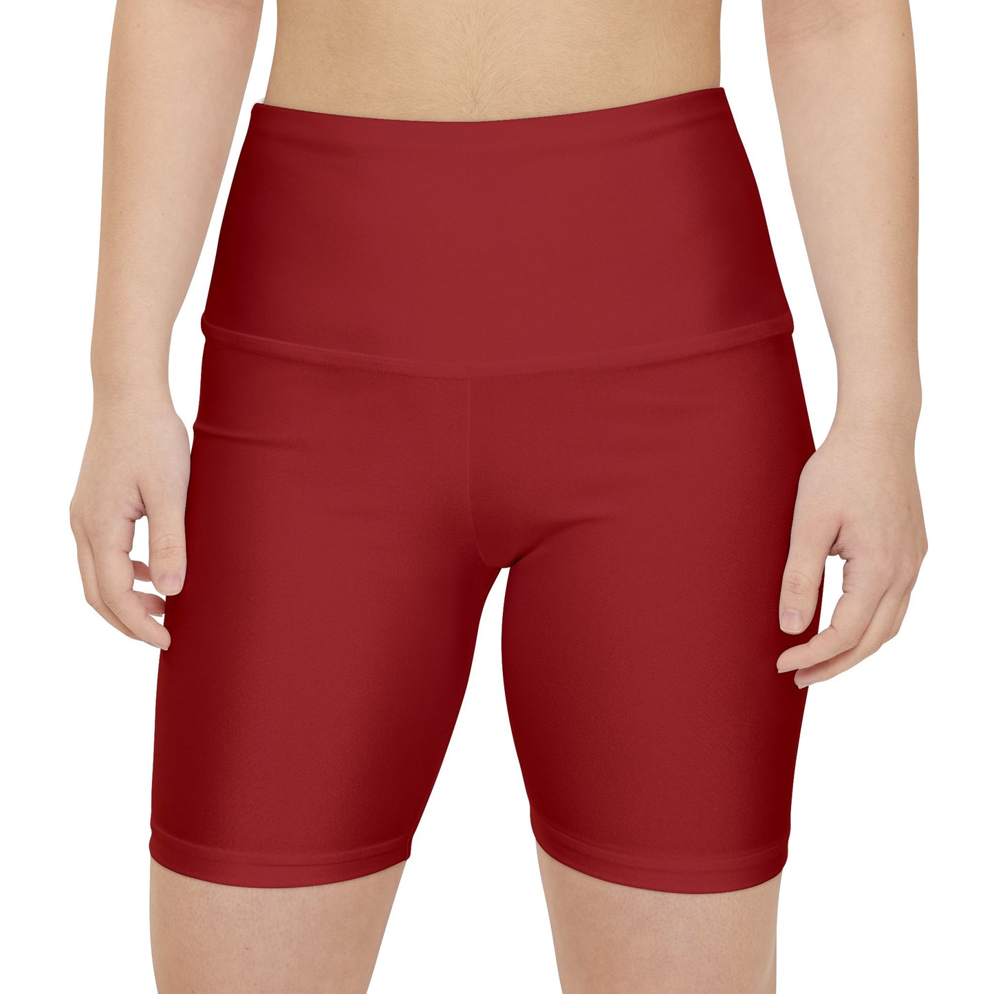 Oxblood Red Women's Workout Shorts — High-Waisted Red Bike Shorts for Gym & Yoga