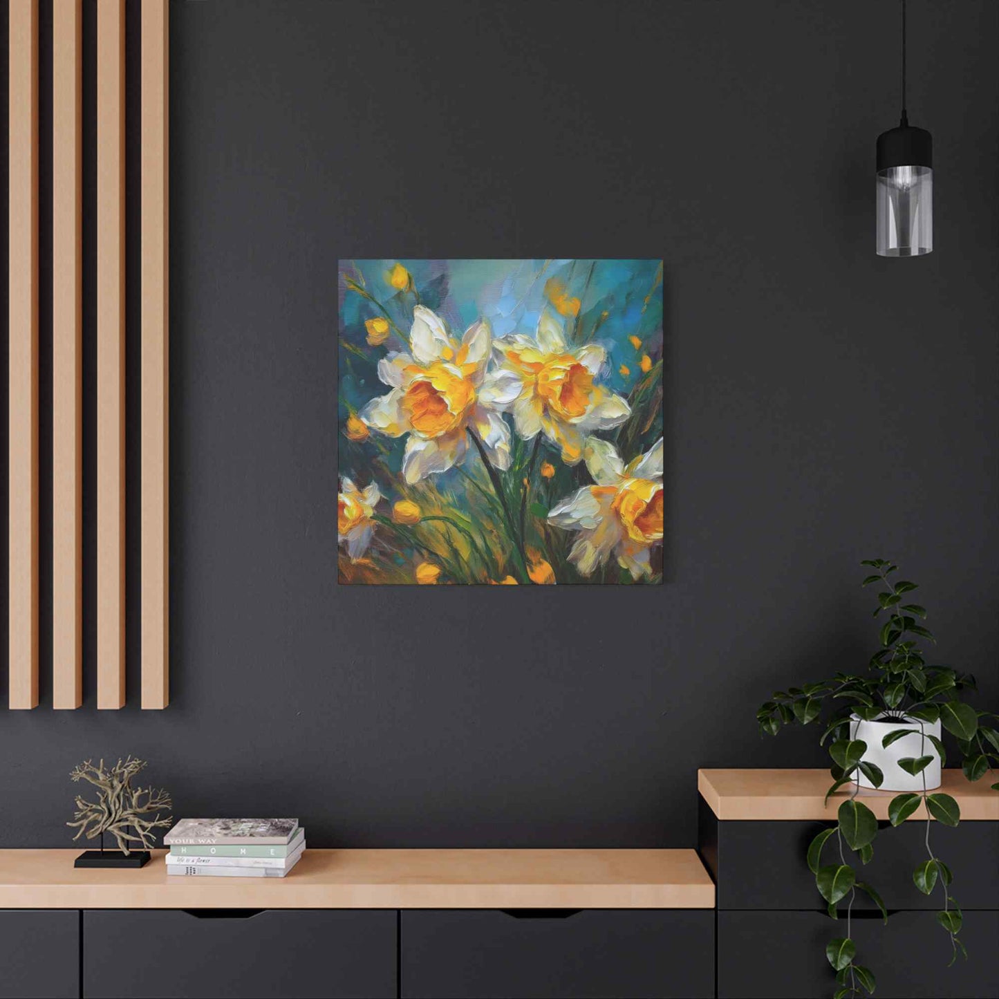 Narcissus Print Canvas, Floral Oil Paint Print 20x20, 24x24, 30x30, 32x32, 36x36 Art Design Pine-Wood Inner Frame MC-175
