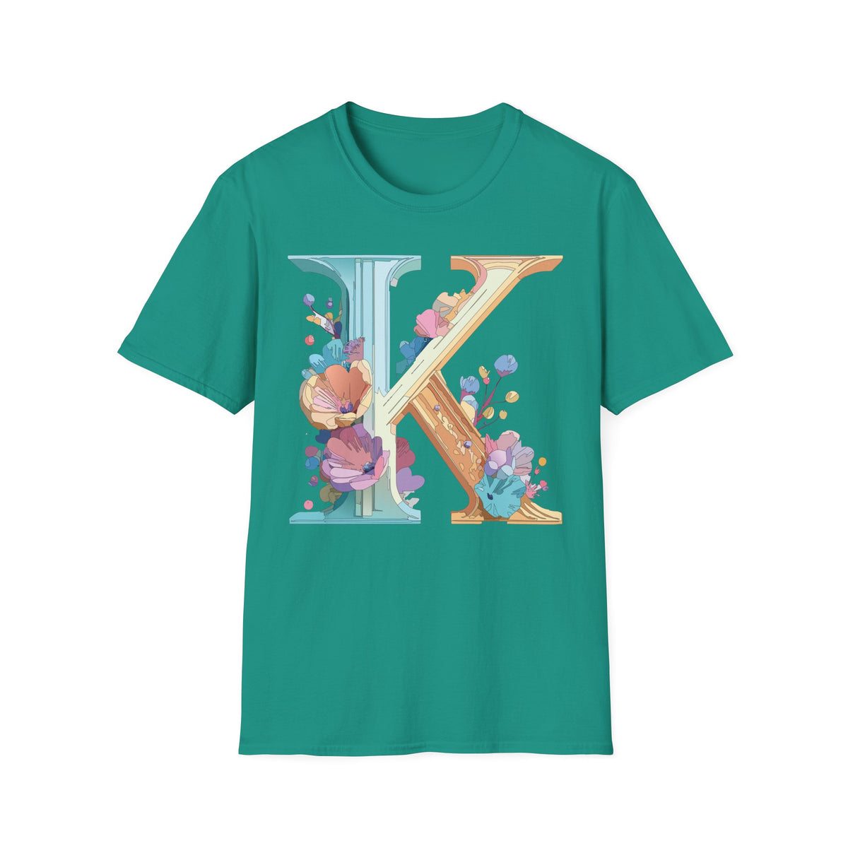 Floral Letter K T-Shirt | Initial Monogram Tee